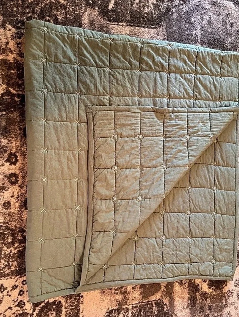 Reversible Sage Green Queen Quilt Coverlet Bedspread 88x99” No Tags